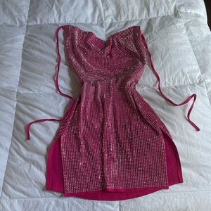 Pink Rhinestone Embellished Dress